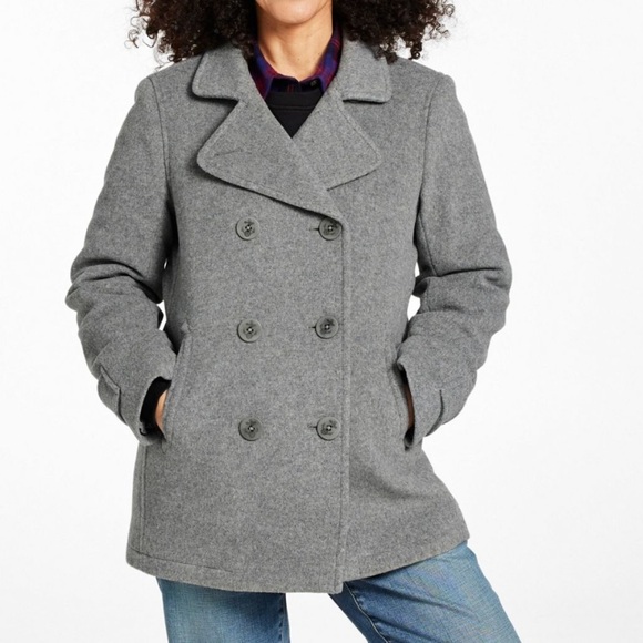 L.L. Bean Jackets & Blazers - LL Bean Classic Lambswool Peacoat In Light Gray Heather Woman’s Size 14